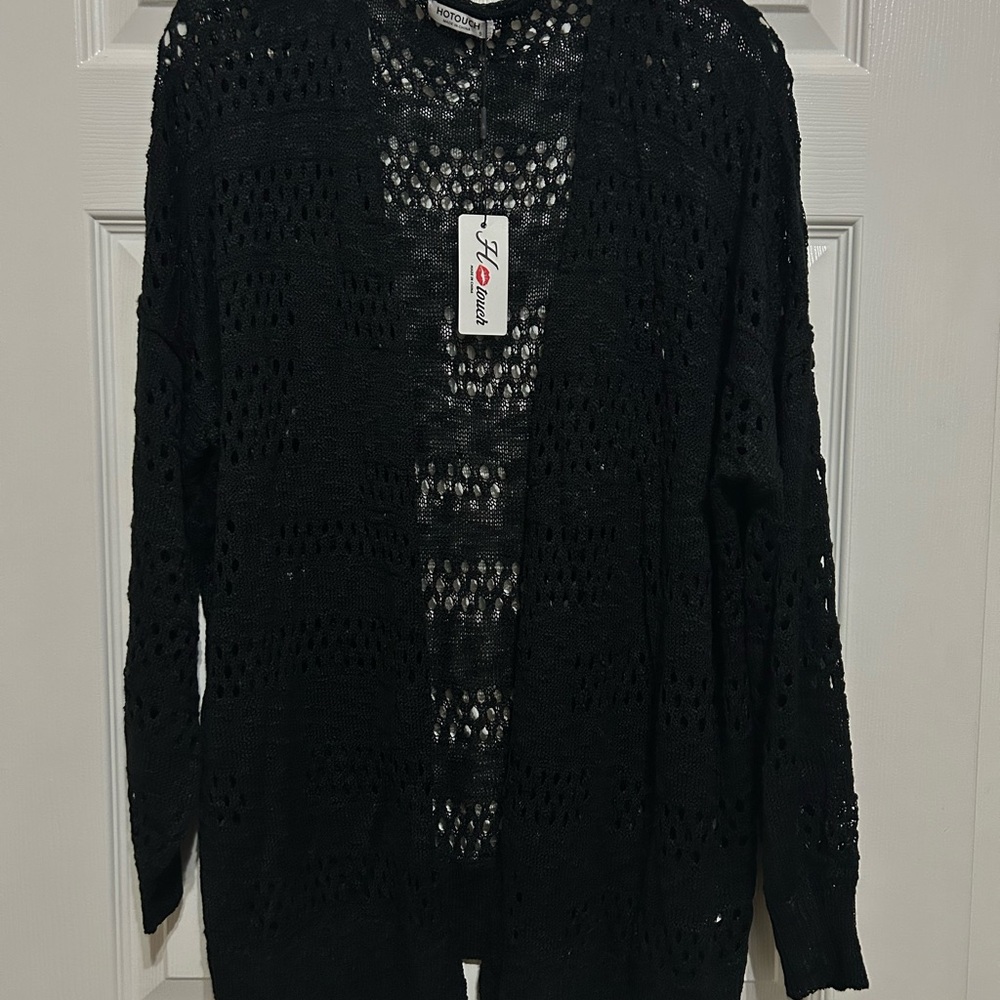 Elegant Black Open-Knit Cardigan